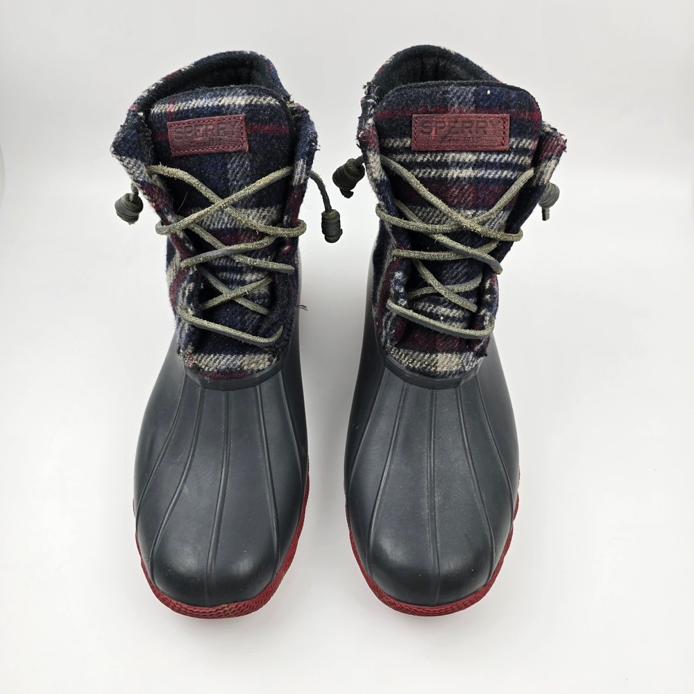 Sperry Saltwater Duck‎ Boots Womens 10 M Blue Red Wool Plaid Waterproof Rubber - Picture 6 of 12